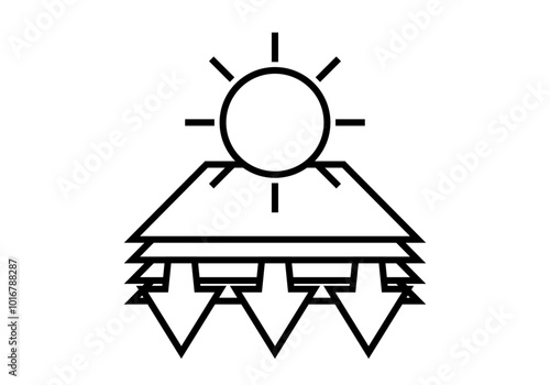 Icono negro de panel solar con un sol