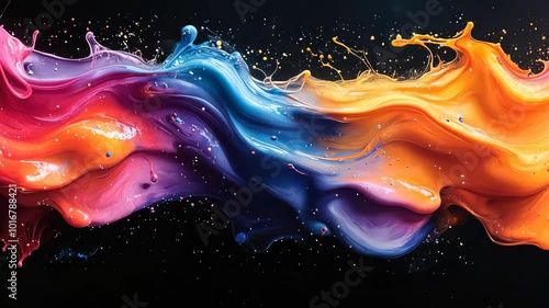 Colors colliding and splashing on black background