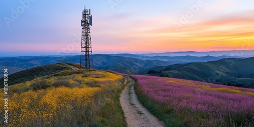 Telecommunication tower with cellular antennas for 5g, 4g, 3g mobile internet