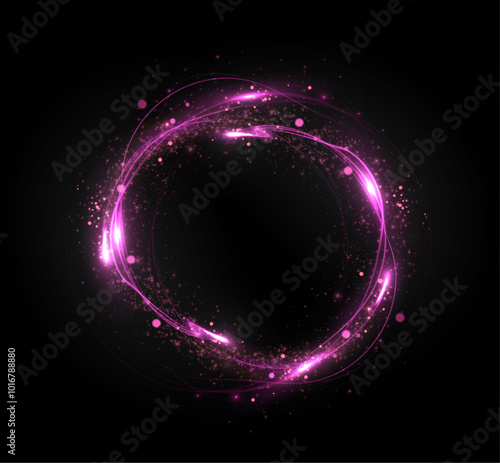 Vector light line effect of pink circle. Luminous fire trail on a transparent background. Light round line with an advantage effect. pink  dust circle light png.	