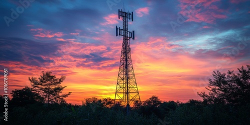 Telecommunication tower with cellular antennas for 5g, 4g, 3g mobile internet