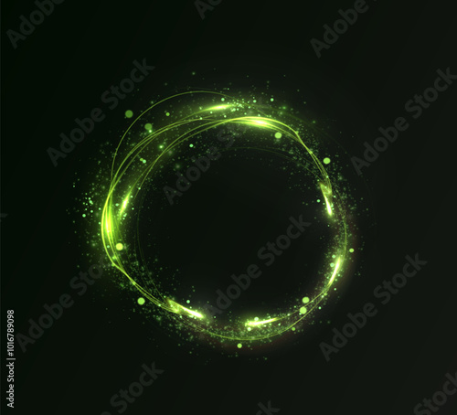 Vector light line effect of green circle. Luminous fire trail on a transparent background. Light round line with an advantage effect. green  dust circle light png.	