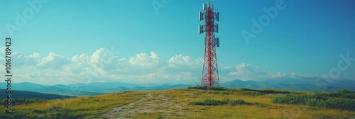Telecommunication tower with cellular antennas for 5g, 4g, 3g mobile internet