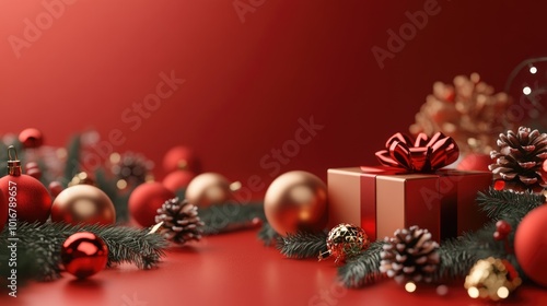 Christmas background. Metallic colors Christmas decorations, Merry Christmas card, Happy New Year.