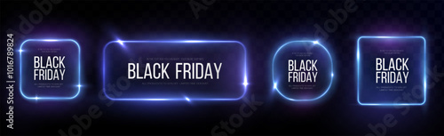 Black Friday Super Sale. Realistic neon luminous round frame. Discount banner for the holidays. PNG. Light neon Twirl. Curve light effect of neon line. Luminous blue circle.