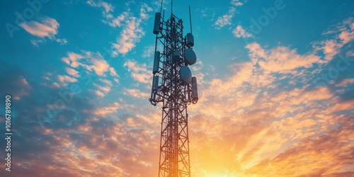 Telecommunication tower with cellular antennas for 5g, 4g, 3g mobile internet