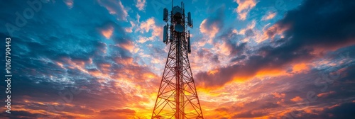 Telecommunication tower with cellular antennas for 5g, 4g, 3g mobile internet