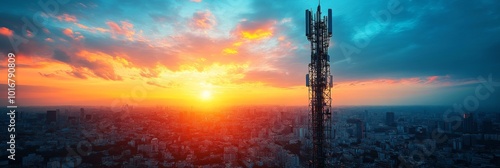 Telecommunication tower with cellular antennas for 5g, 4g, 3g mobile internet