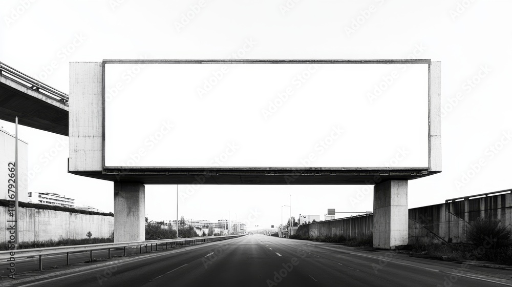 Empty billboard on the side of a highway. The billboard is located in a city, and it is facing the highway. The billboard is large and rectangular. Background of the billboard is white Empty billboard on the side of a highway. The billboard is located in a city, and it is facing the highway. The billboard is large and rectangular. Background of the billboard is white