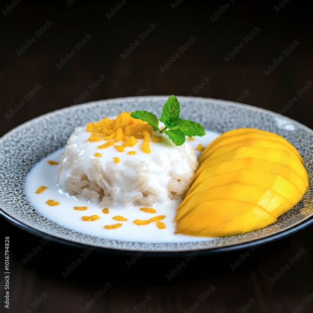 A comforting bowl of Mango sticky rice Thai Dessert, rice pudding ,delicious sweet Dessert A comforting bowl of Mango sticky rice Thai Dessert, rice pudding ,delicious sweet Dessert