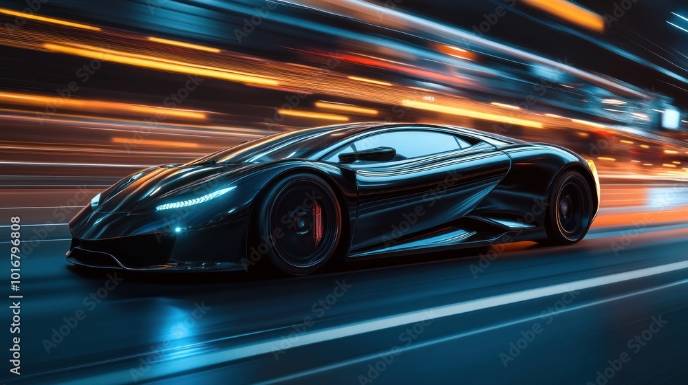 A sleek, futuristic car in motion, showcasing dynamic speed and modern design. A sleek, futuristic car in motion, showcasing dynamic speed and modern design.