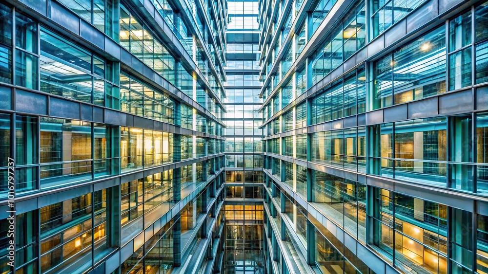 Fototapeta premium architectural abstract with glass facades and steel beams aerial view