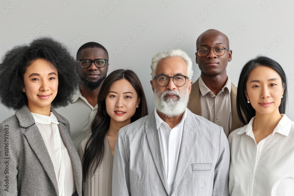 Group of diverse business people standing in a row and looking at camera Group of diverse business people standing in a row and looking at camera