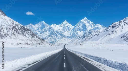 Wallpaper Mural Snow-covered Karakoram Highway winding through a frozen mountain pass, Winter Karakoram, Cold, scenic, breathtaking Torontodigital.ca