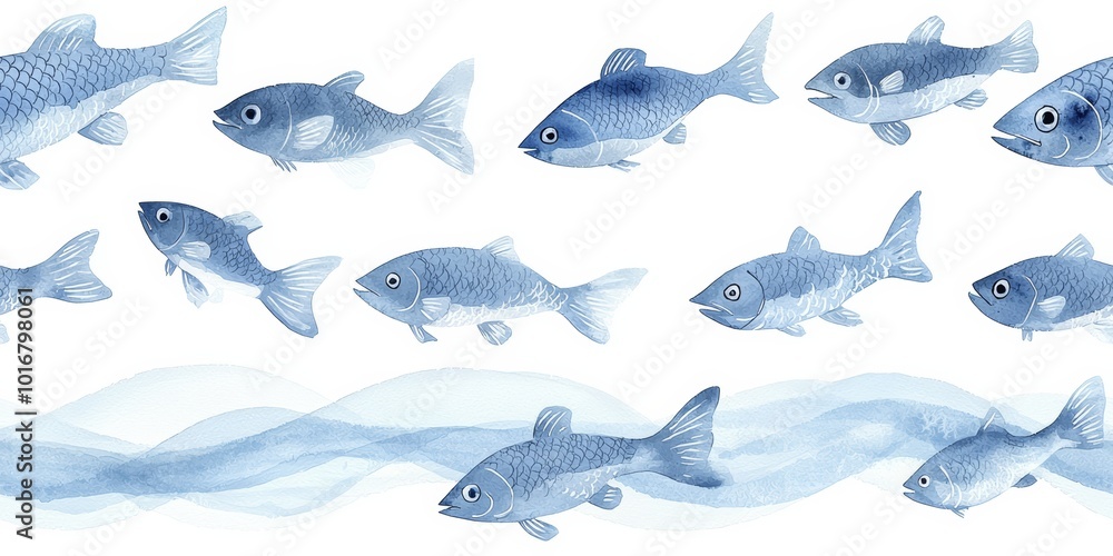 Assorted Stylized Freshwater and Marine Fish Swimming in Tranquil Waters Assorted Stylized Freshwater and Marine Fish Swimming in Tranquil Waters