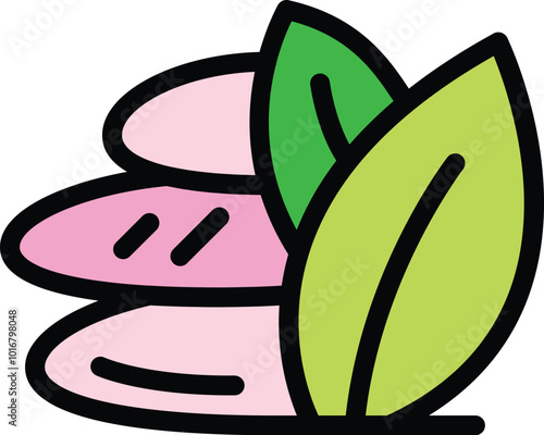 This icon represents a spa and wellness center with its pink stones and green leaves