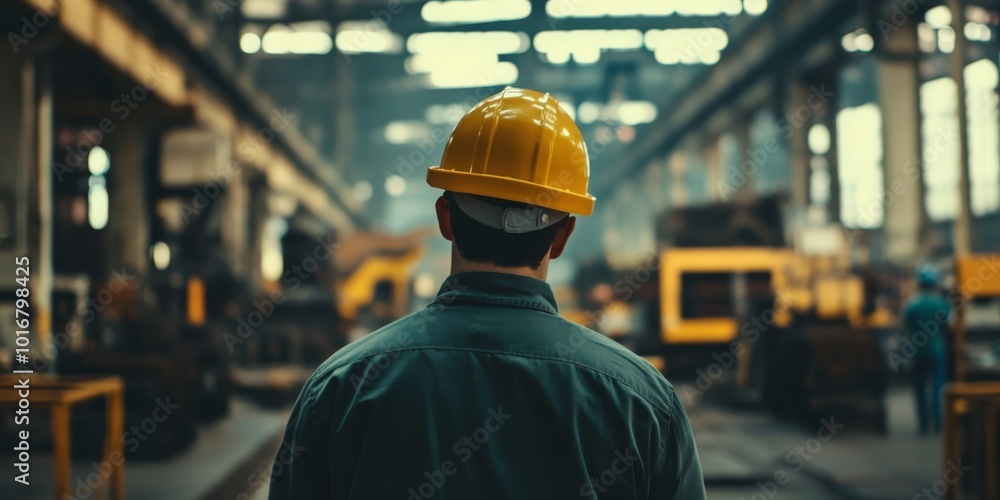 In an industrial warehouse, a worker in a hard hat symbolizes the importance of safety training and accident prevention in construction and manufacturing, underlining ongoing workforce challenges In an industrial warehouse, a worker in a hard hat symbolizes the importance of safety training and accident prevention in construction and manufacturing, underlining ongoing workforce challenges