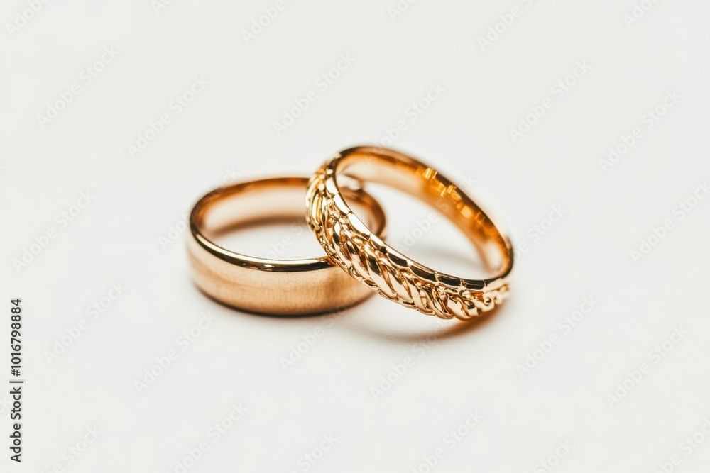 A pair of gold wedding rings isolated on a white background Generative AI A pair of gold wedding rings isolated on a white background Generative AI