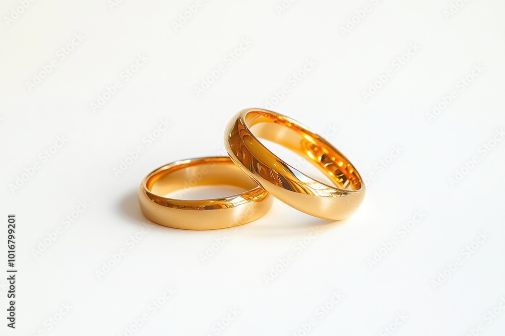 Two golden wedding rings isolated on a white background Generative AI Two golden wedding rings isolated on a white background Generative AI