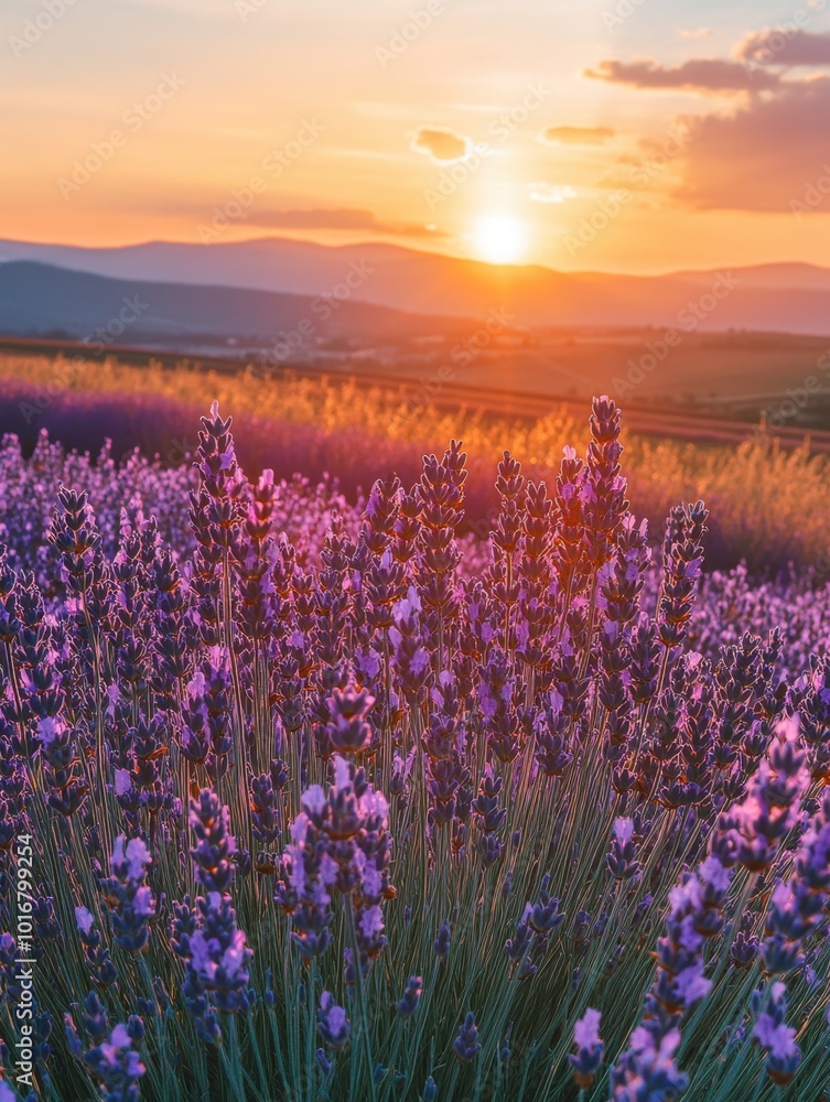 Obraz premium Lavender Field Sunset Landscape