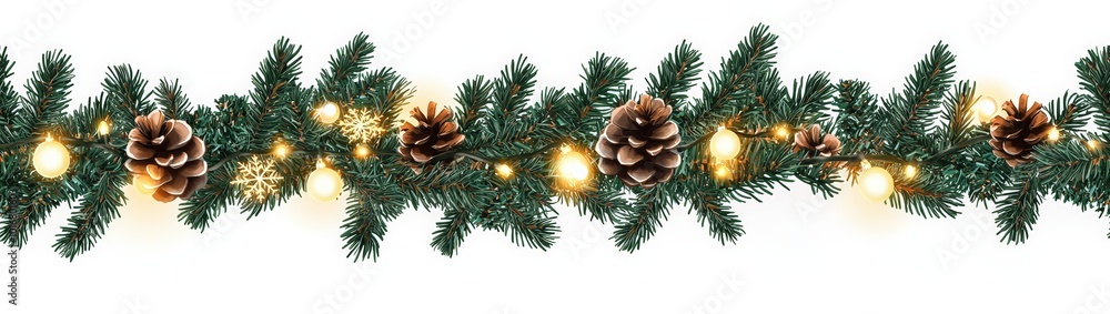 Elegant Christmas Pine Garland with Lights and Pinecones Elegant Christmas Pine Garland with Lights and Pinecones