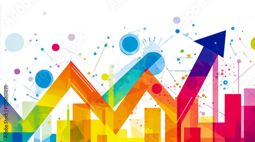 A vibrant and colorful graph paint with an upward arrow, representing growth in sales