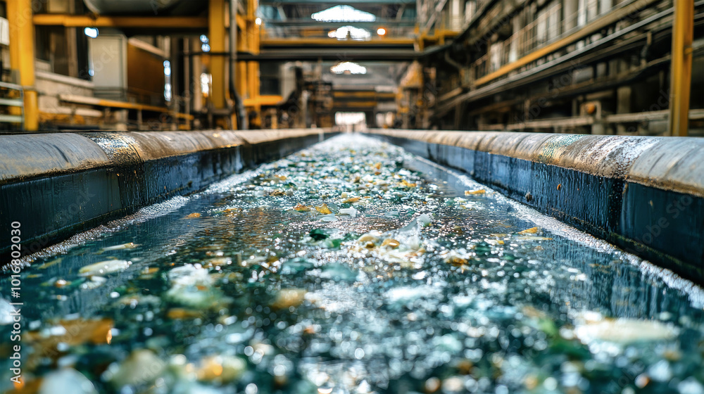 Water flows through the washing machine, cleansing broken glass as food
