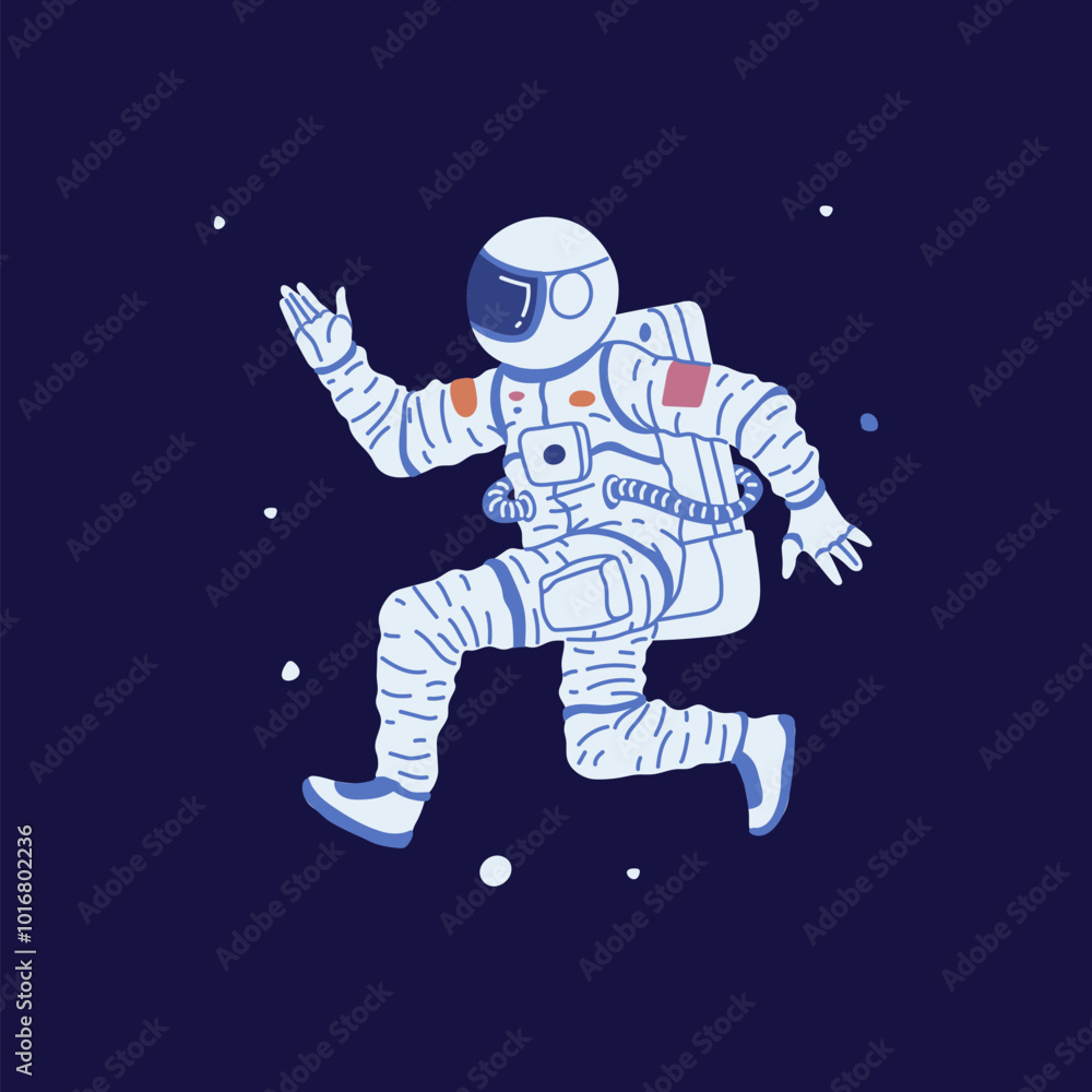 Astronaut running in space vector illustration, flying cosmonaut in spacesuit, interstellar character hovering in galaxy Astronaut running in space vector illustration, flying cosmonaut in spacesuit, interstellar character hovering in galaxy