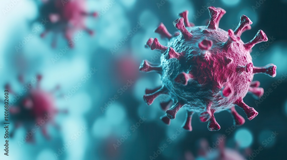 close-up focus on a singular virus, with a blurred background creating a sense of urgency and importance, providing ample copy space for educational purposes close-up focus on a singular virus, with a blurred background creating a sense of urgency and importance, providing ample copy space for educational purposes