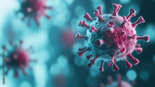 close-up focus on a singular virus, with a blurred background creating a sense of urgency and importance, providing ample copy space for educational purposes