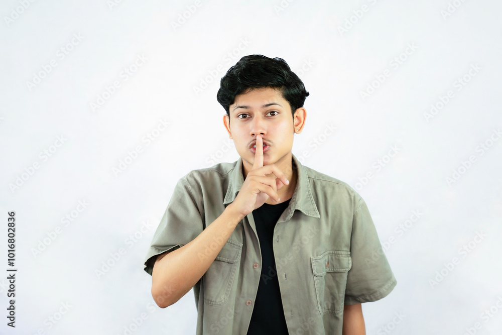 Excited Young Male gives thumbs up finger pointing expressions and gestures of happy, silence, yes Excited Young Male gives thumbs up finger pointing expressions and gestures of happy, silence, yes