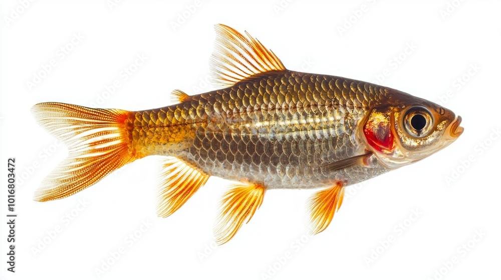 vibrant Denison Barb displays its striking coloration and distinct features against a clean white background showcasing its appeal as a freshwater species. vibrant Denison Barb displays its striking coloration and distinct features against a clean white background showcasing its appeal as a freshwater species.