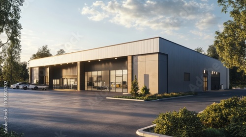 Fototapeta Naklejka Na Ścianę i Meble -  exterior of a modern warehouse with a small office unit