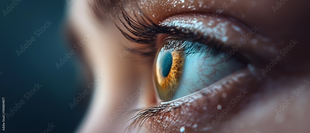 Close-up of an eye with water on iris Close-up of an eye with water on iris