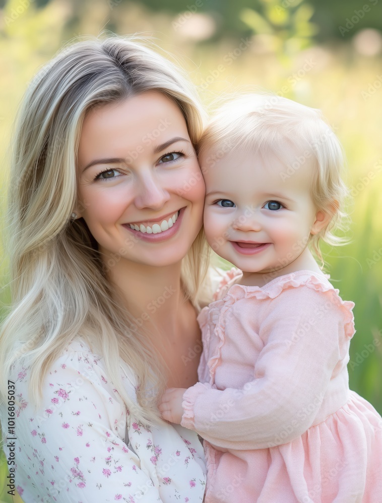 Mother and Baby Daughter Smiling Together in Matching Floral Dresses
Mother and Baby Daughter Smiling Together in Matching Floral Dresses