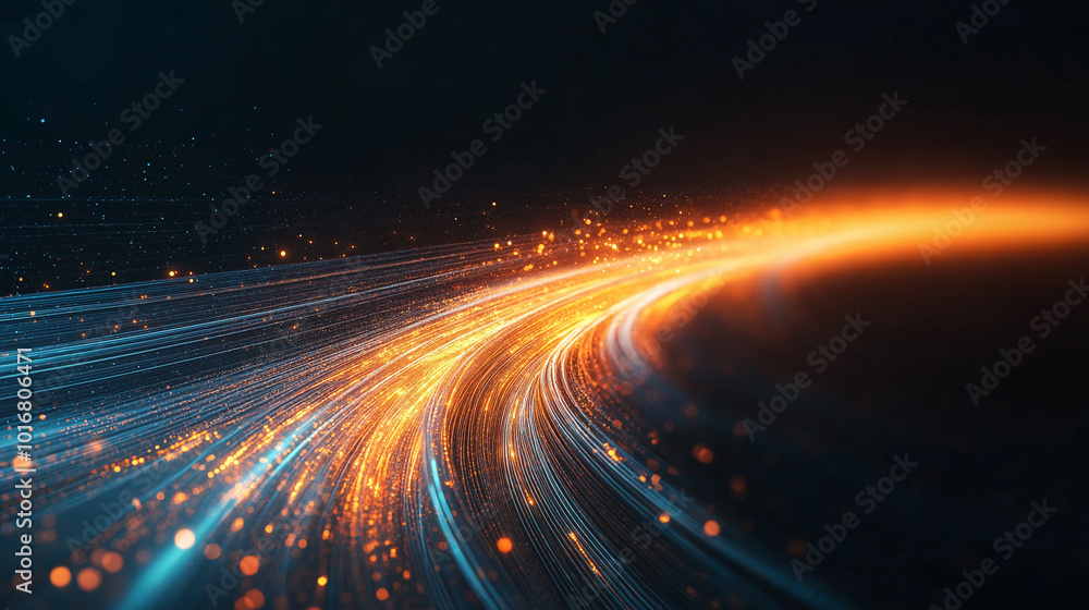 A bright orange line of light is shown in the dark background A bright orange line of light is shown in the dark background