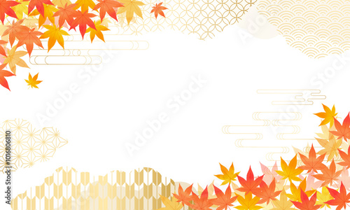 秋・紅葉・背景・雲・お歳暮・和紙・Japanese style・和柄