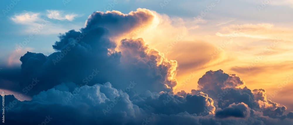 A plane flies against a backdrop of sunlit clouds A plane flies against a backdrop of sunlit clouds