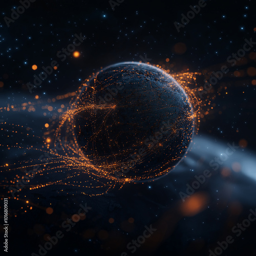 Fototapeta Naklejka Na Ścianę i Meble -  A glowing sphere in space with a lot of stars and a lot of light