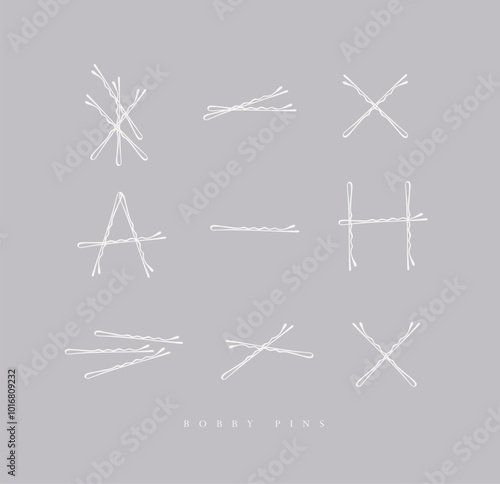Obraz na płótnie Bobby hair pins collection of wave shaped hairpins in various positions drawing on grey background w salonie