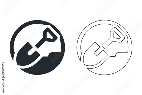 Pick and shovel construction glyph icon and vector design