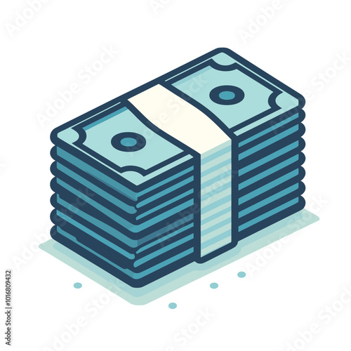 Stack of cartoon money bills isolated on white background for financial concepts