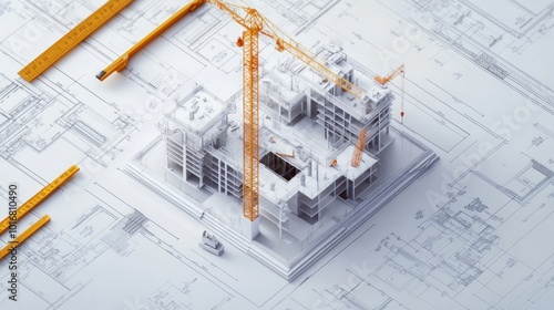 Fototapeta Naklejka Na Ścianę i Meble -  Model design paper 3D Draft illustration of building construction for a large project by an architect background wallpaper AI generated image