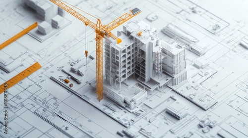 Fototapeta Naklejka Na Ścianę i Meble -  Model design paper 3D Draft illustration of building construction for a large project by an architect background wallpaper AI generated image