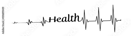 Health text, heart ekg diagram, cardiogram, heartbeat line vector design to use for healthcare, healthy lifestyle, medical laboratory, cardiology project.