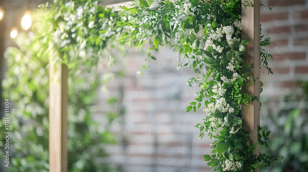 Visually stunning archway featuring a luxurious display of verdant greenery botanical flourishes and rustic wooden textures creating a serene natural Visually stunning archway featuring a luxurious display of verdant greenery botanical flourishes and rustic wooden textures creating a serene natural