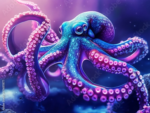 Underwater Fantasy Creature Close Up: Colorful Octopus photo