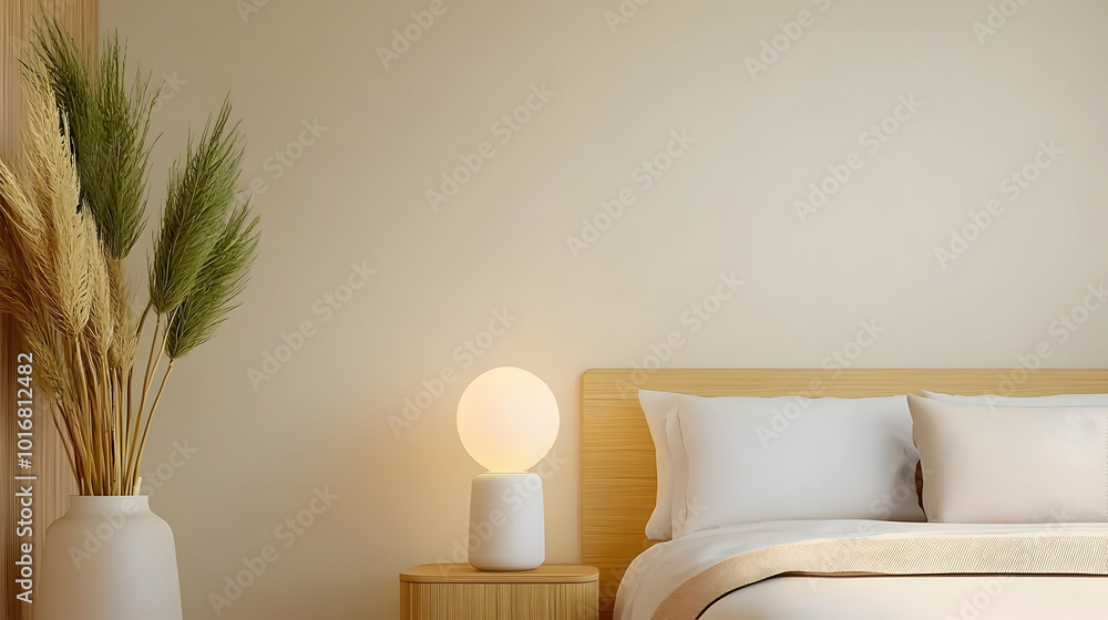 Serene Minimalist Bedroom, a tranquil space with soft lighting, featuring clean lines, muted colors, and cozy textures for relaxation. Serene Minimalist Bedroom, a tranquil space with soft lighting, featuring clean lines, muted colors, and cozy textures for relaxation.