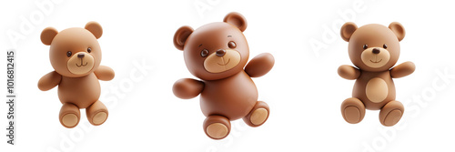 PNG 3d icons and object Cute teddy bears in playful pose, showcasing their soft, rounded features and warm brown tones. Perfect for childrens decor or toy collections