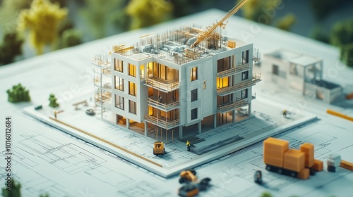 Fototapeta Naklejka Na Ścianę i Meble -  Model design paper 3D Draft illustration of building construction for a large project by an architect background wallpaper AI generated image